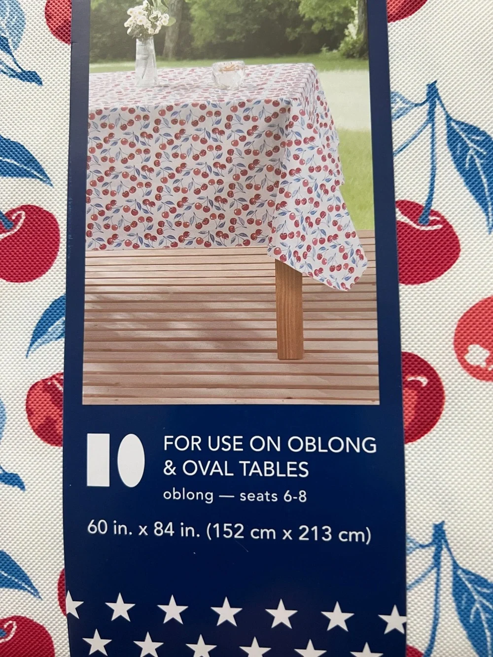 Patriotic Cherry Heavy Duty Vinyl Tablecloth 60in. X 84in. New